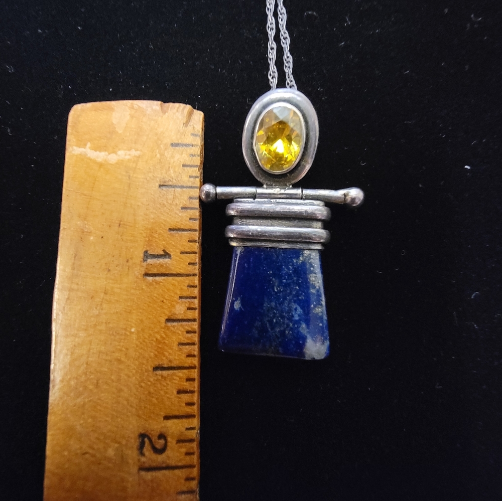 Silver 950, Lapis and Topaz Artisan Pendant and Chain Necklace 18"